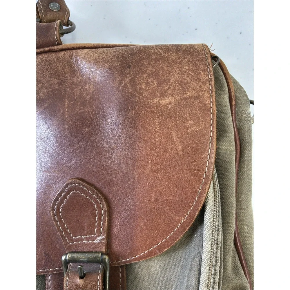 VTG LL Bean Maine Canvas Leather Trim Messenger Briefcase Bag No Strap